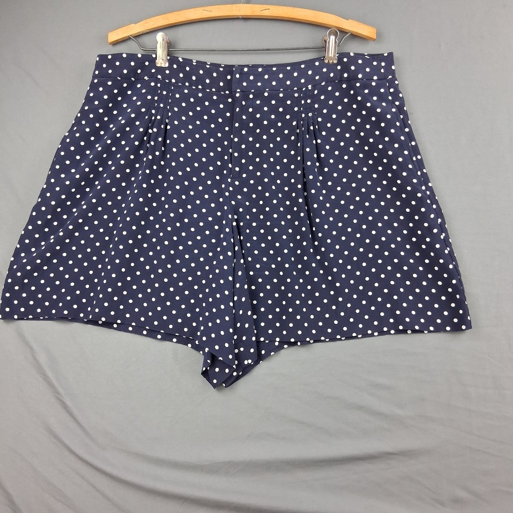 Lauren Ralph Lauren 100% Silk Polka Dot Pleated Shorts Navy Blue White Size 14